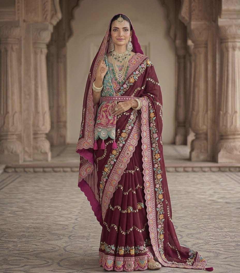 Premium Rangoli Silk Designer Saree with Embroidery & Mirror Work Blouse