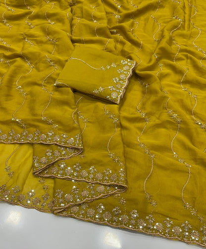 Star Georgette Saree with Multi Sequins Embroidery & Designer Blouse