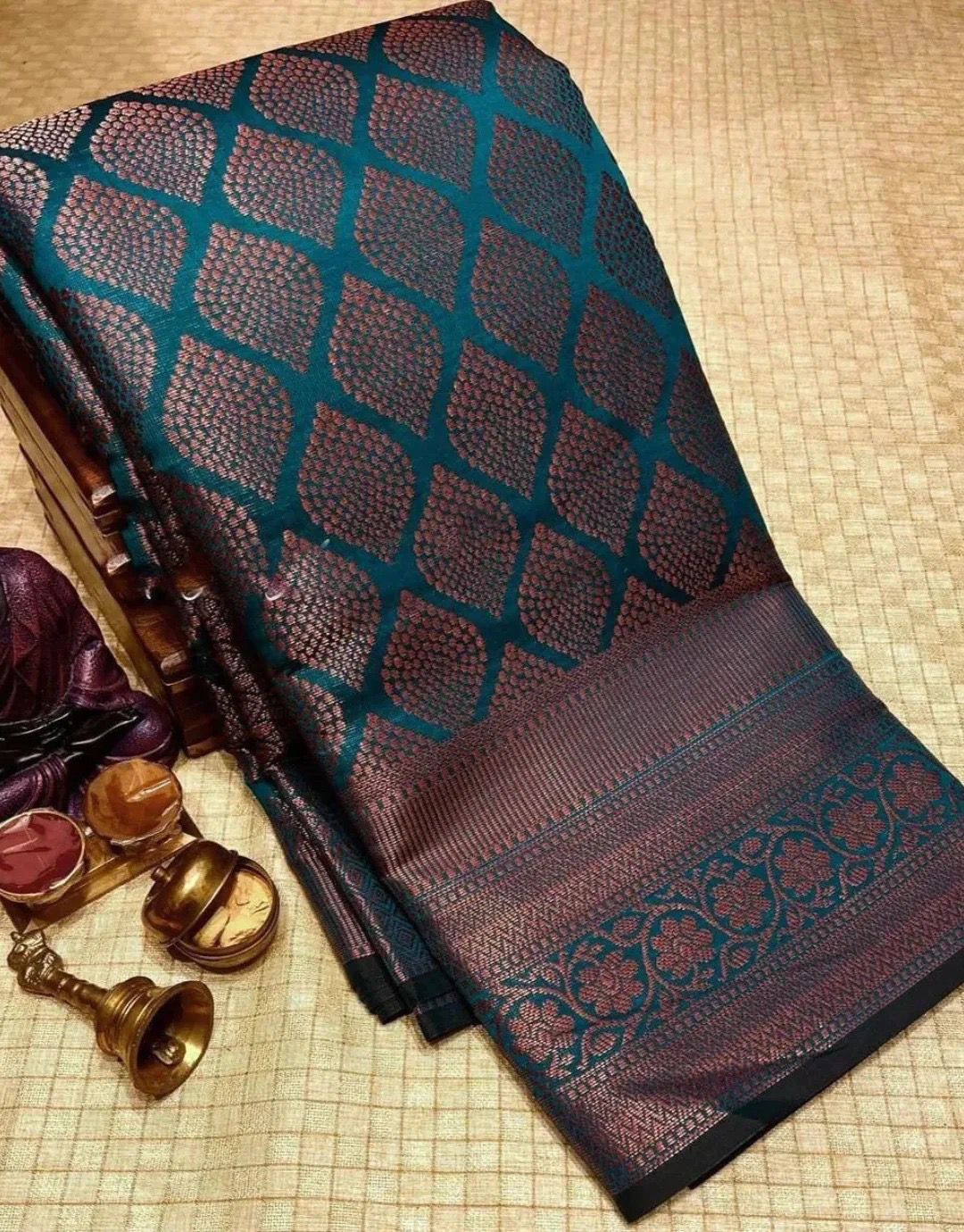Teal Green Jacquard Silk Saree