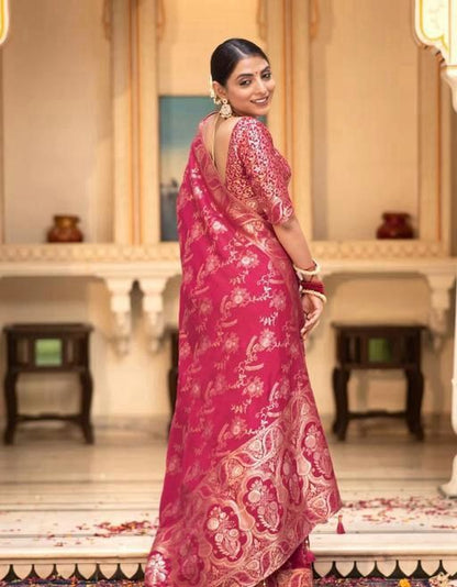 Pink Festive Woven Saree