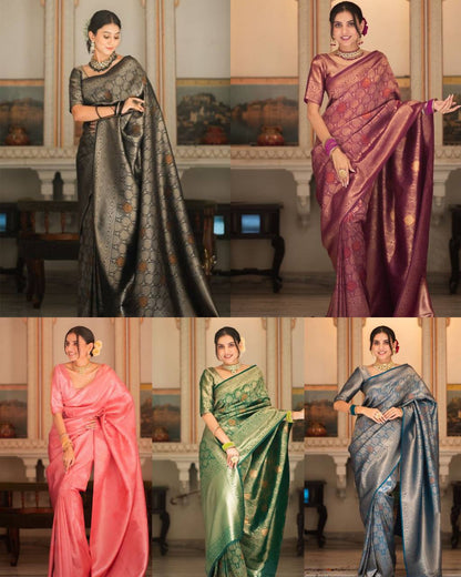 Silver Blue Zari Work Saree