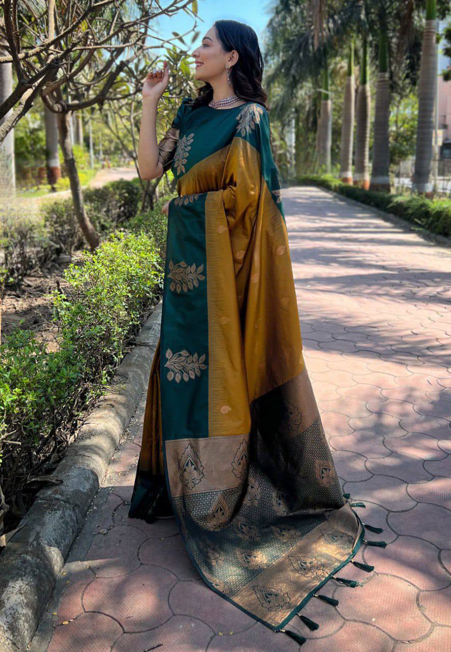 Green Mustard Zari Work Saree