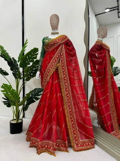 Red Organza Silk Bridal Saree