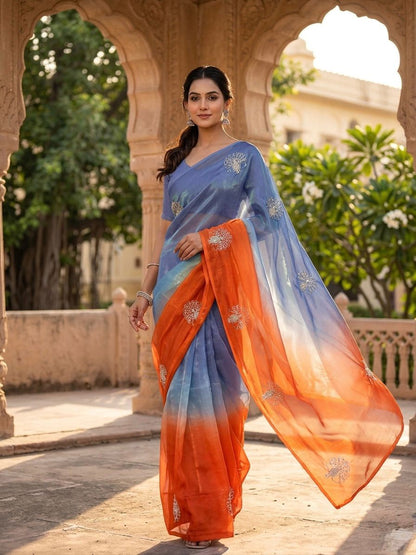 Soft Space Silk Ombre Saree with Sequins & Zari Work – Designer Party Wear