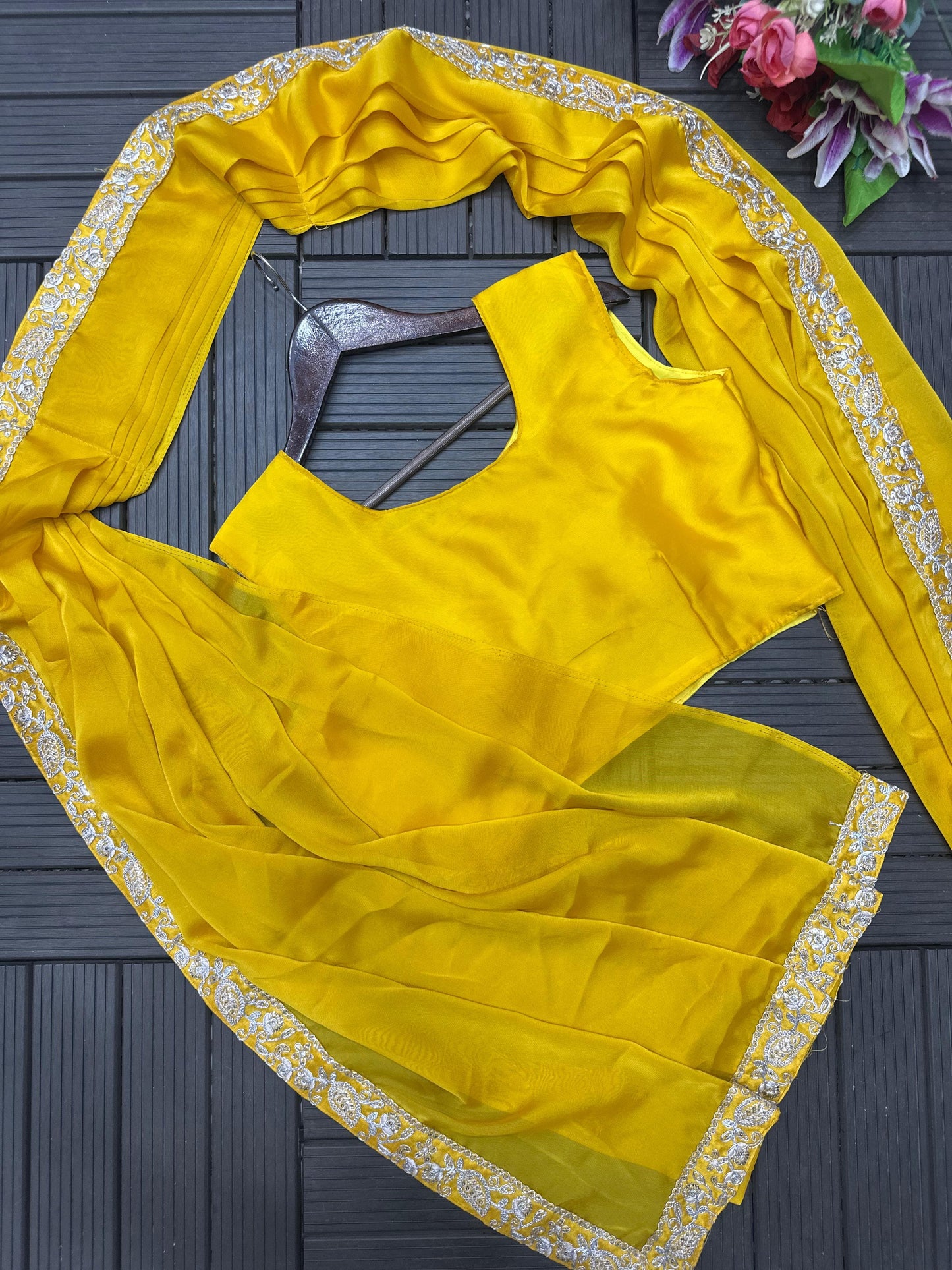 Heavy Rangoli Ready to Wear Saree with Embroidery Sequence Koti