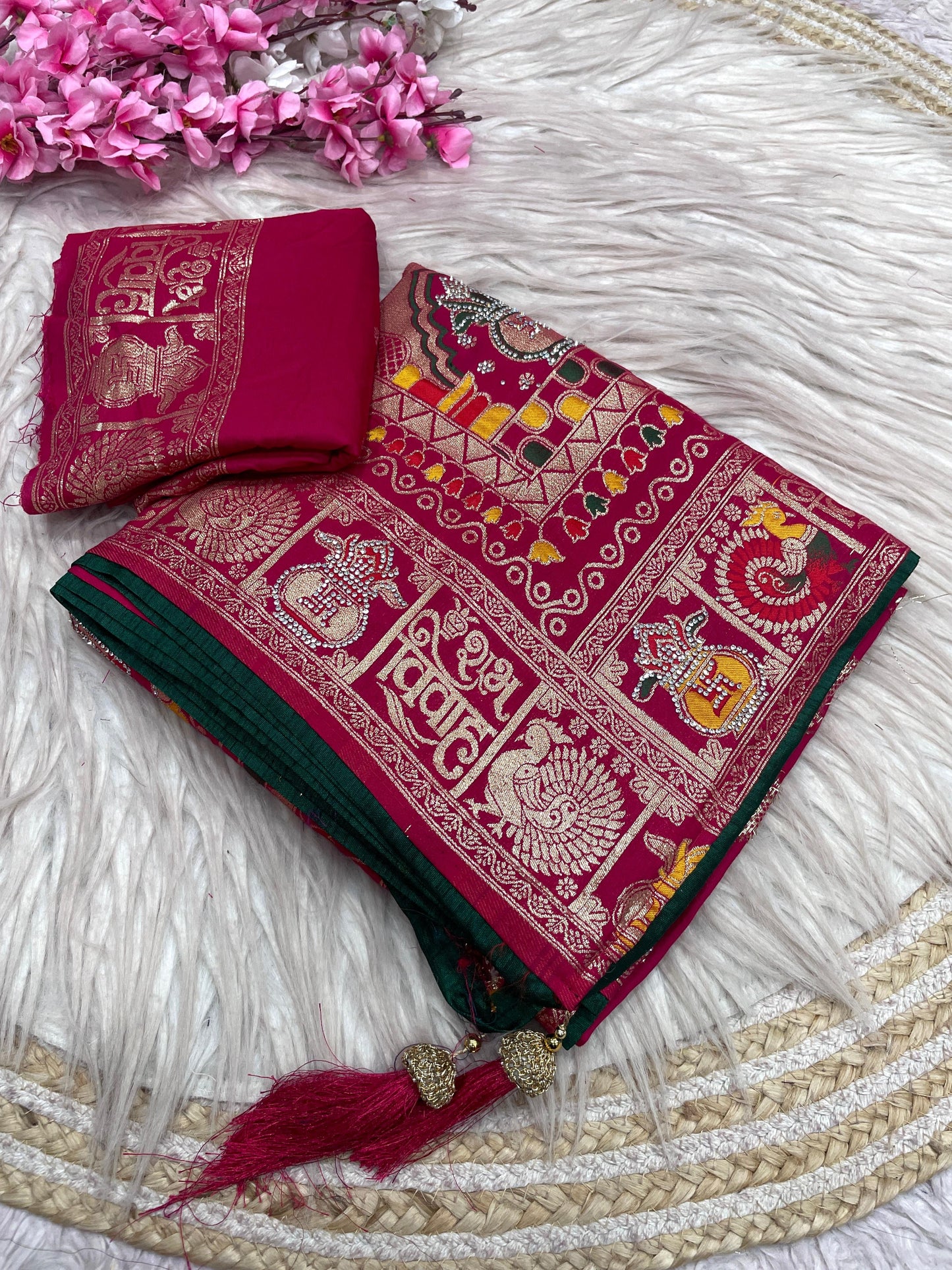 Wedding Special Dola Silk Designer Saree with Zarkhan Work