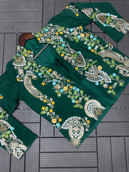 Designer Party Wear Embroidery Jacket Palazzo Set – Heavy Chinon 3 Piece Outfit