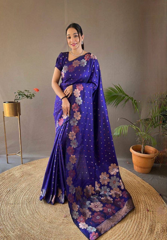 Royal Blue Floral Saree