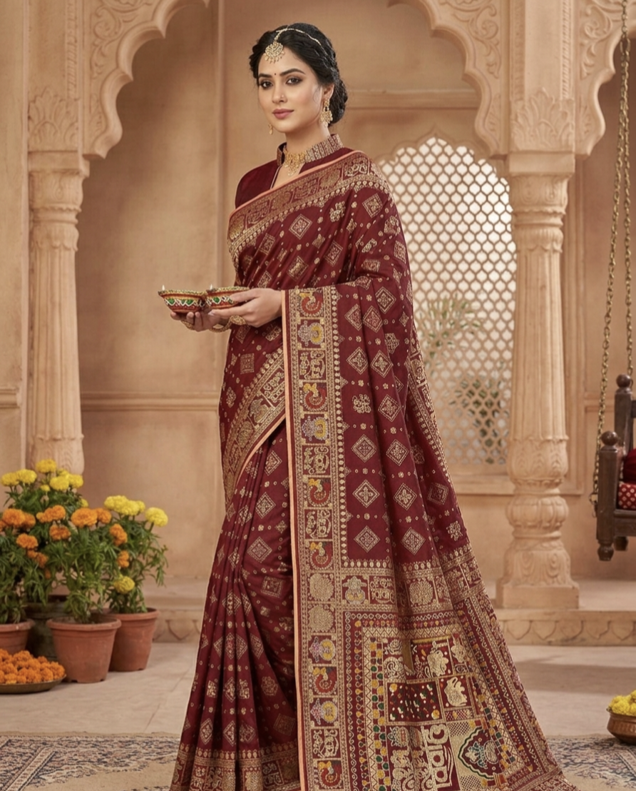 Wedding Special Dola Silk Designer Saree with Zarkhan Work