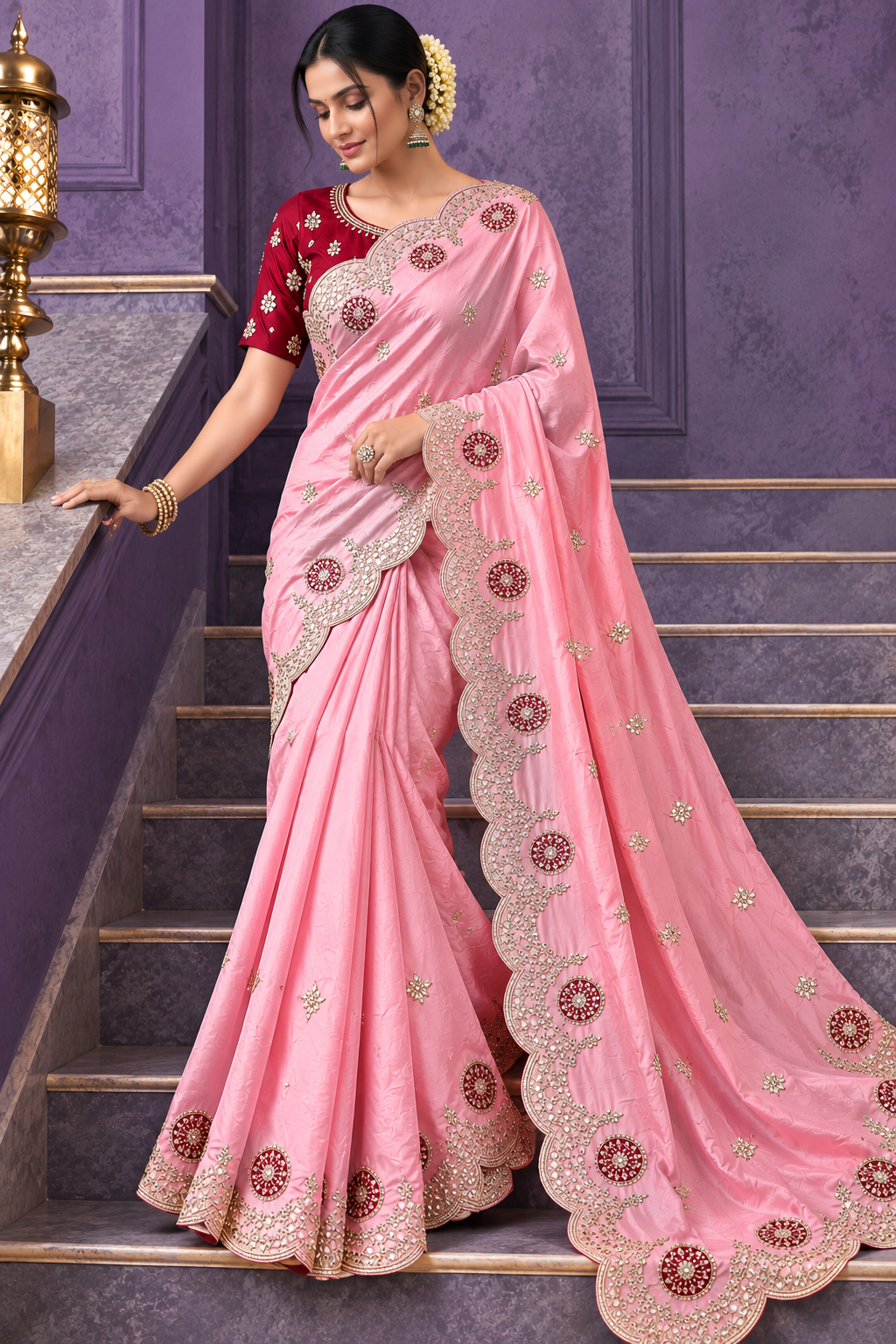 Soft Casino Crush Saree with Heavy C-Pallu Gotapatti Foil Work