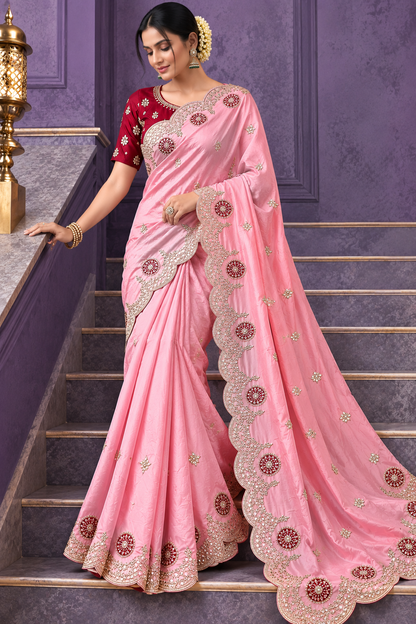 Soft Casino Crush Saree with Heavy C-Pallu Gotapatti Foil Work