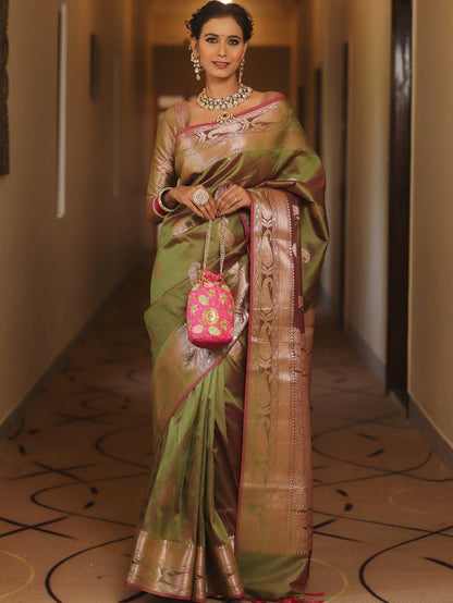 Pure Gold Zari Lichi Silk Saree