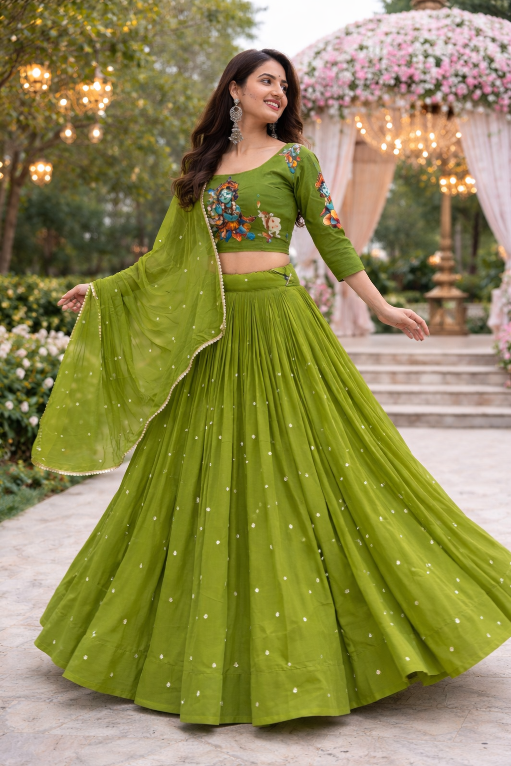 Women Kalamkari Print Lehenga Choli with Georgette Lehenga & Embroidered Dupatta