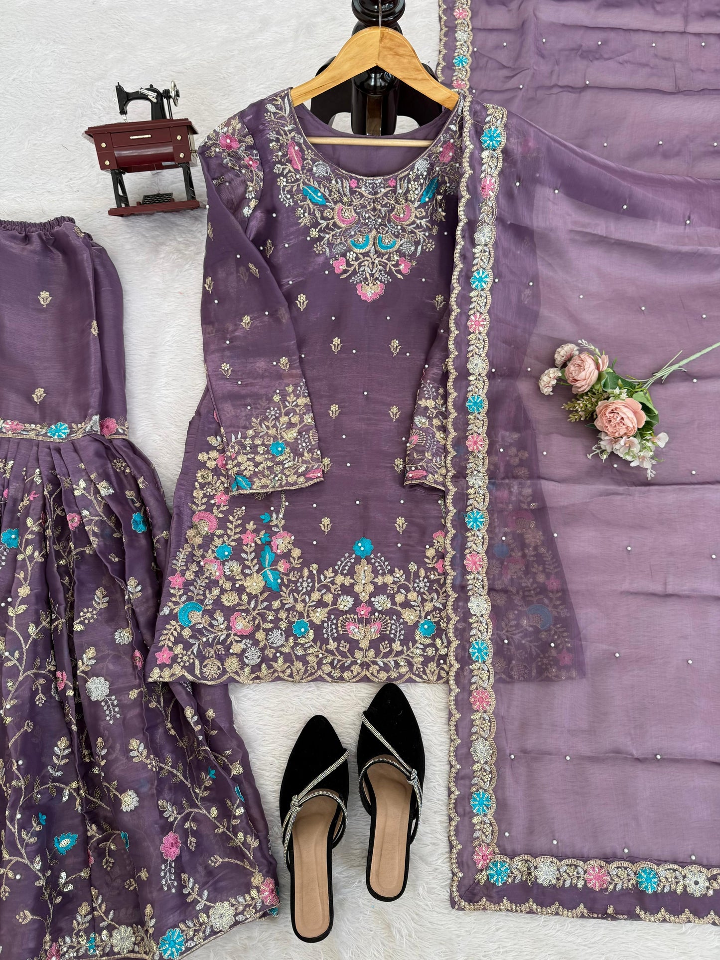 5000 Series Premium JMC Silk Anarkali Sharara Set with Heavy Embroidery & Dupatta
