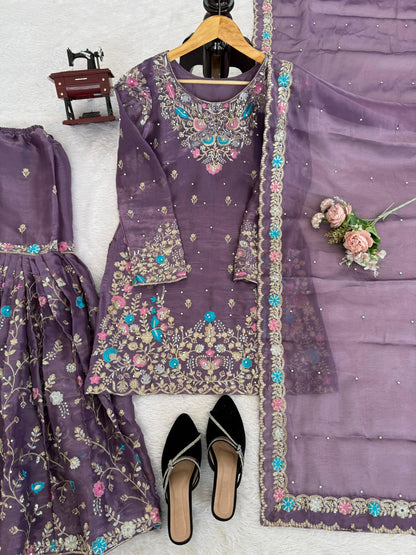 5000 Series Premium JMC Silk Anarkali Sharara Set with Heavy Embroidery & Dupatta