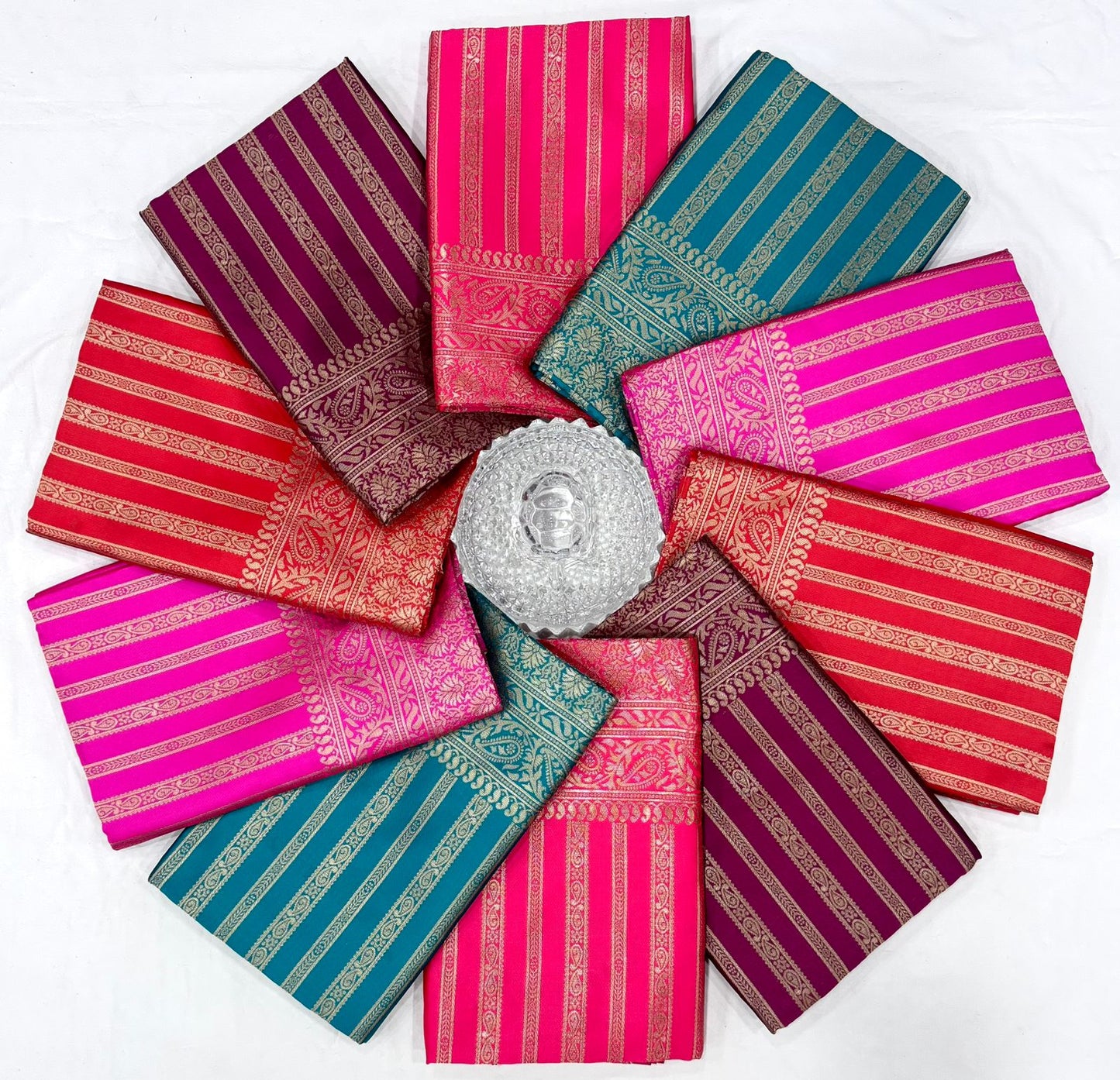 Teal Green Striped Zari Work Saree