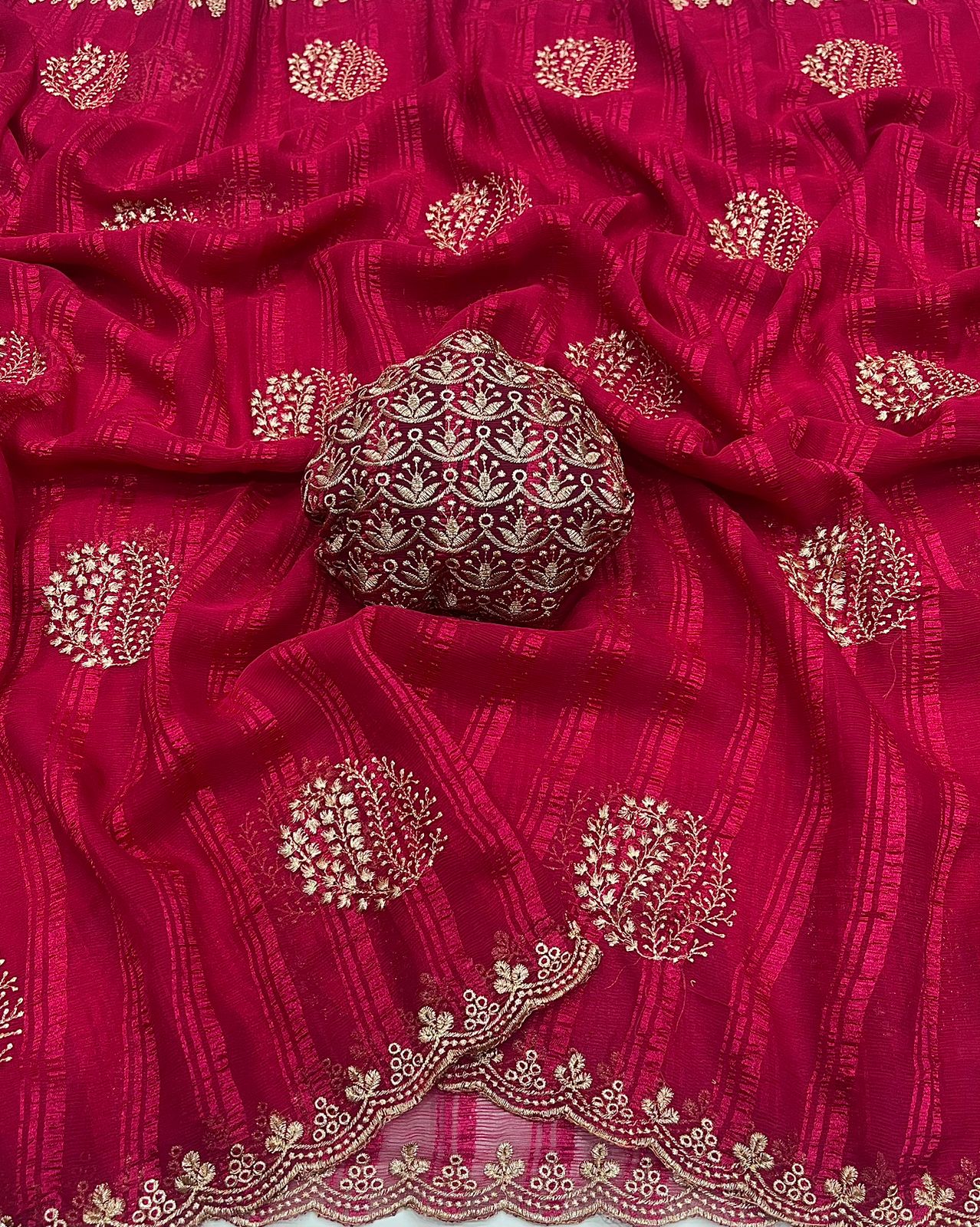 Pure Moss Georgette Embroidery Saree with Embroidered Blouse – Soft Lightweight Party Wear Saree