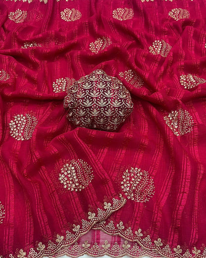 Pure Moss Georgette Embroidery Saree with Embroidered Blouse – Soft Lightweight Party Wear Saree