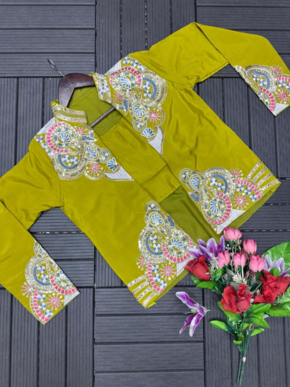 Ready to Wear Crepe Saree with Embroidery Sequence Jacket (Full Stitched)