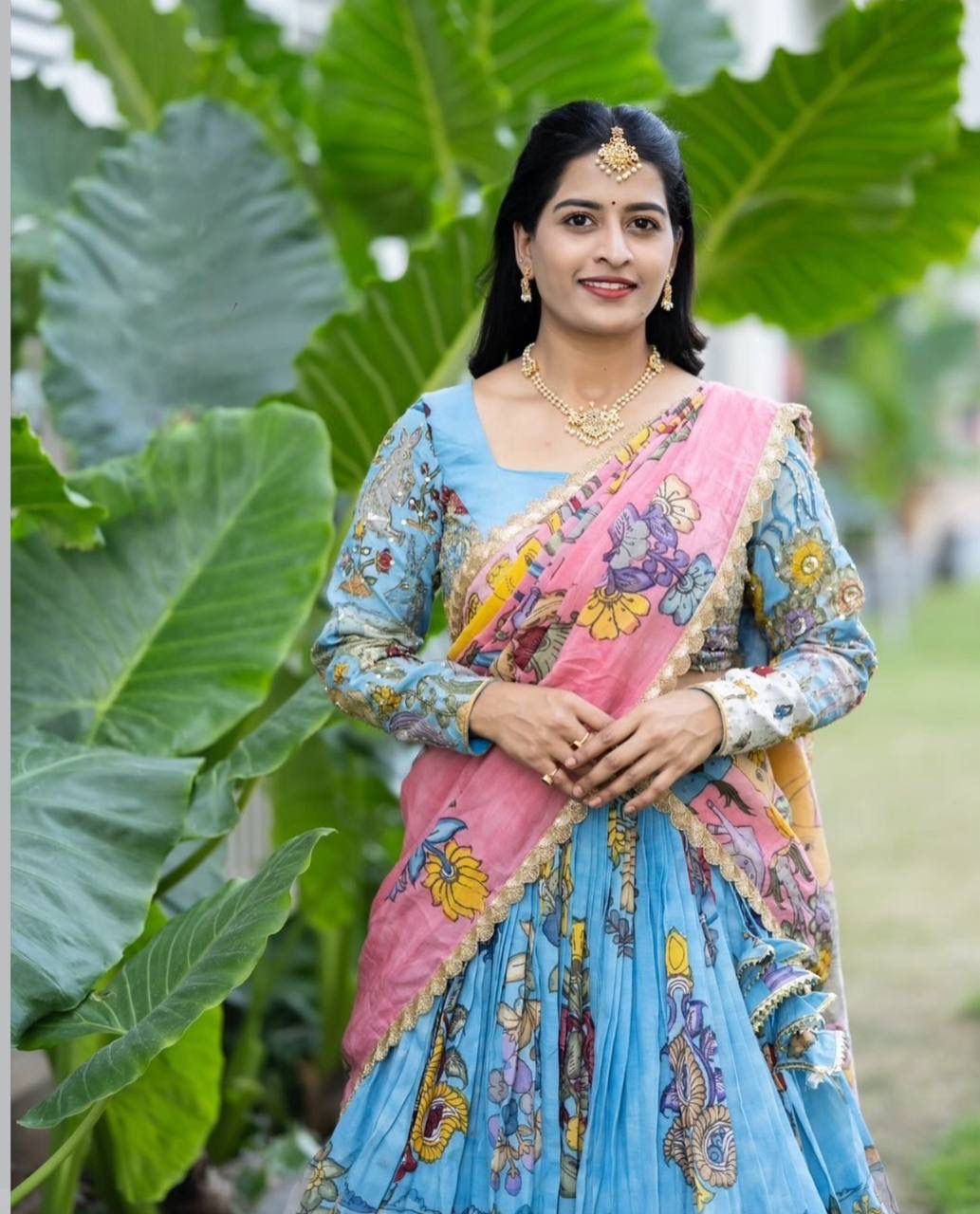 Kalamkari Print Cotton Lehenga Choli with Dupatta