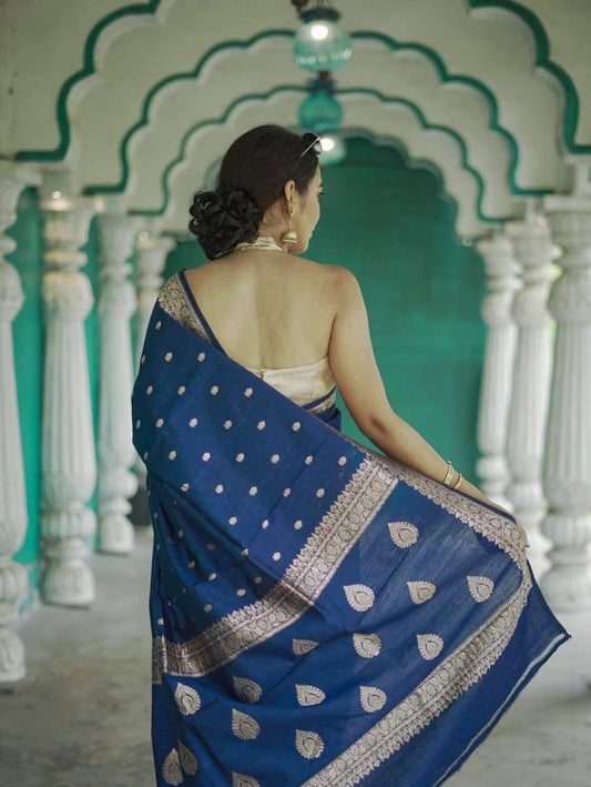 Royal Blue Zari Work Saree