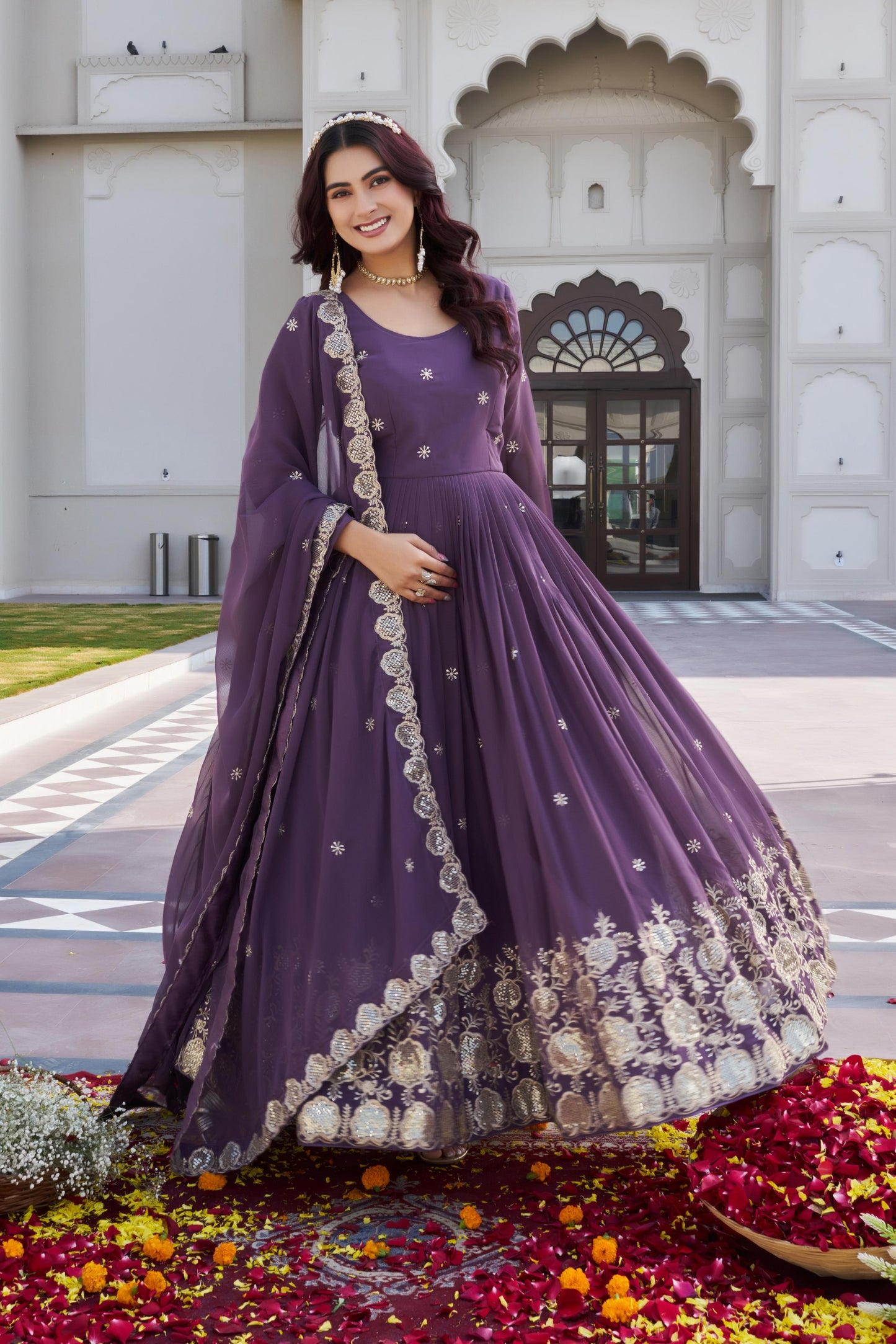 Festival Wear Fox Georgette Embroidered Long Gown with Dupatta (Fully Stitched)