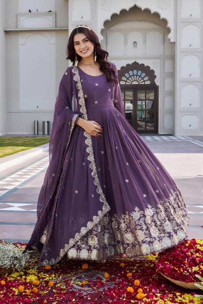 Festival Wear Fox Georgette Embroidered Long Gown with Dupatta (Fully Stitched)