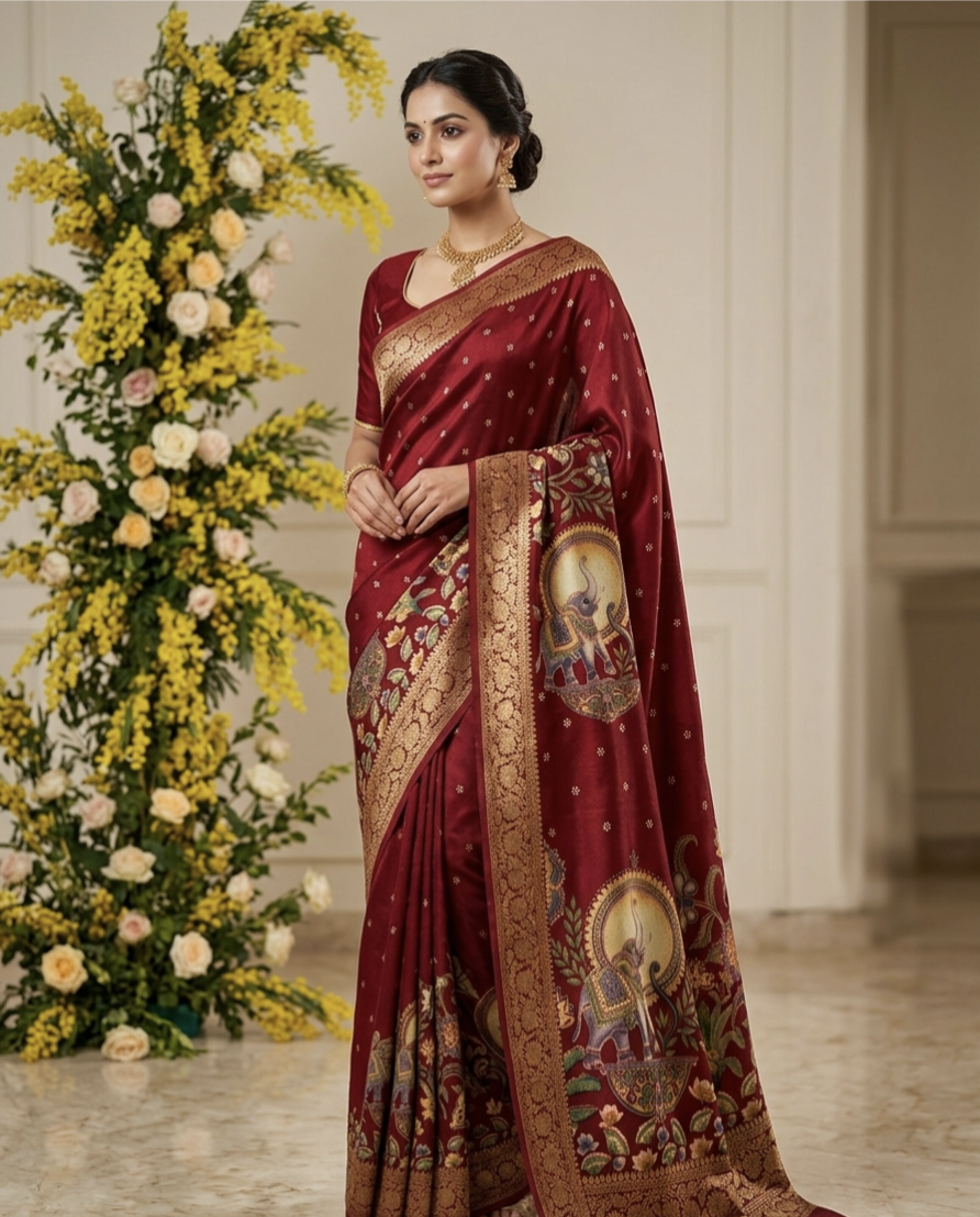 Ajrakh Soft Georgette Saree with Zari Border | Festive & Daily Wear