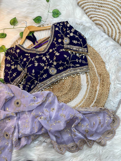 Ananya Soft Satin Silk Embroidery Saree with Heavy Border & Stitched Blouse