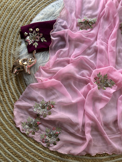 Designer Star Georgette Saree with Patch Work & Aarco Border