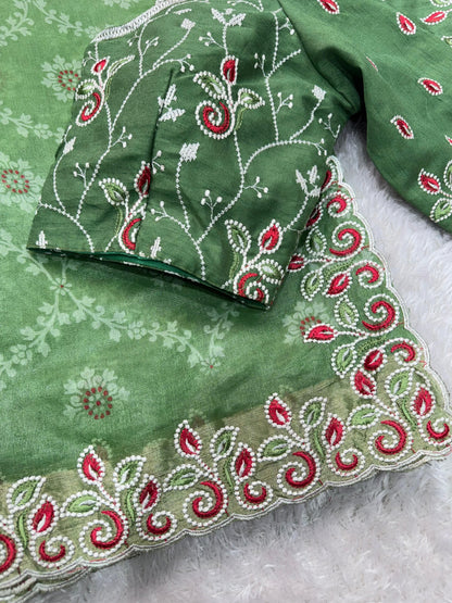 Barfi Cotton Satin Embroidered Saree with Designer Blouse
