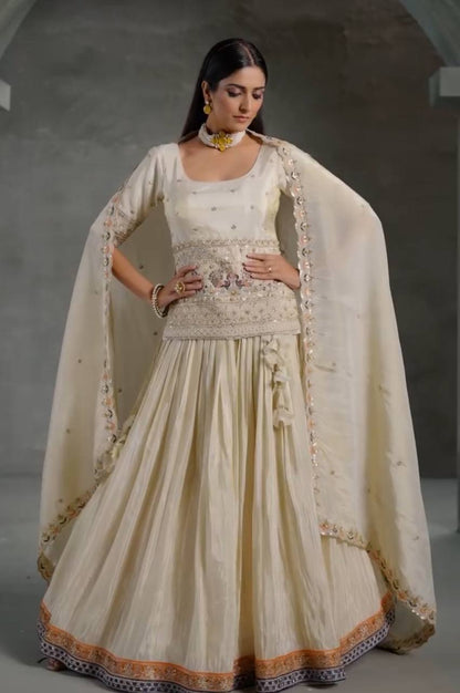 Elegant Chinon Crop Top Lehenga Set with Embroidered Dupatta