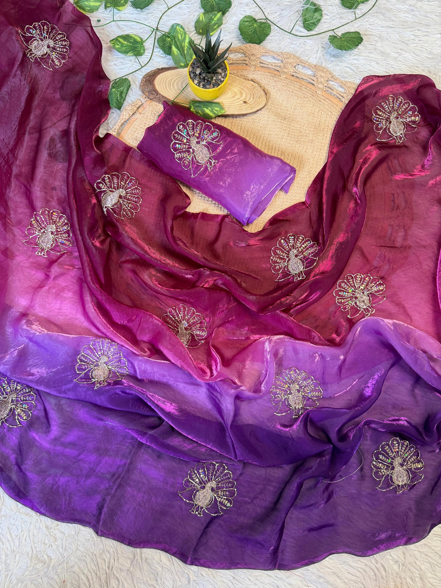 Soft Space Silk Ombre Saree with Sequins & Zari Work – Designer Party Wear