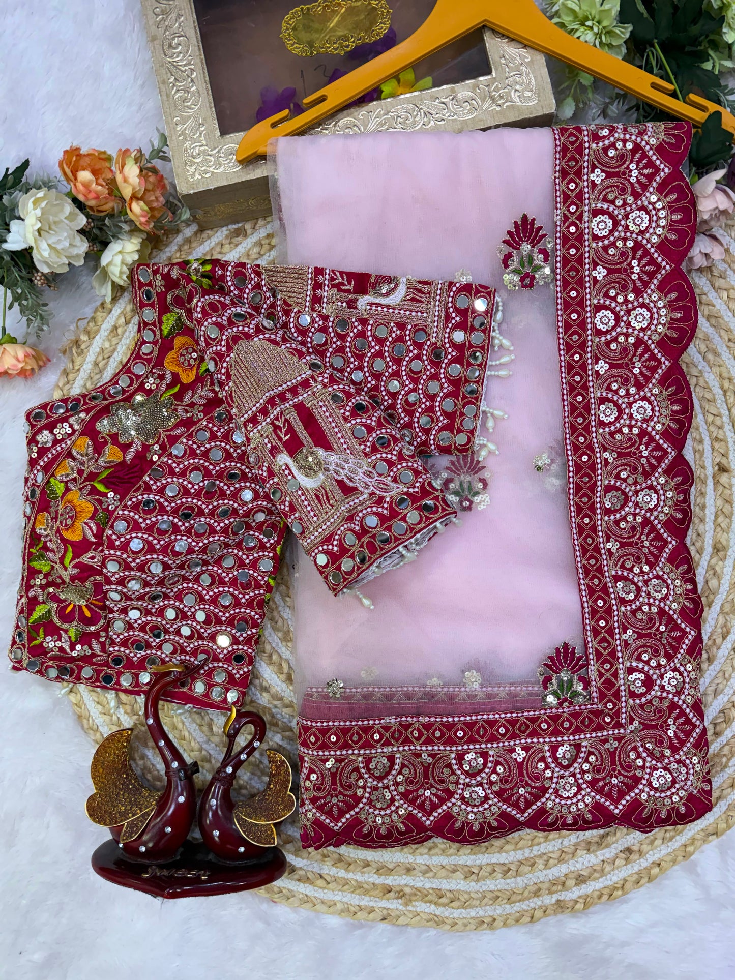 Soft Butterfly Net Saree with Sequins & Multi Thread Embroidery | Full Stitch Blouse