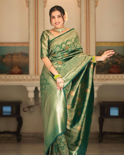 Elegant Green Zari Work Saree
