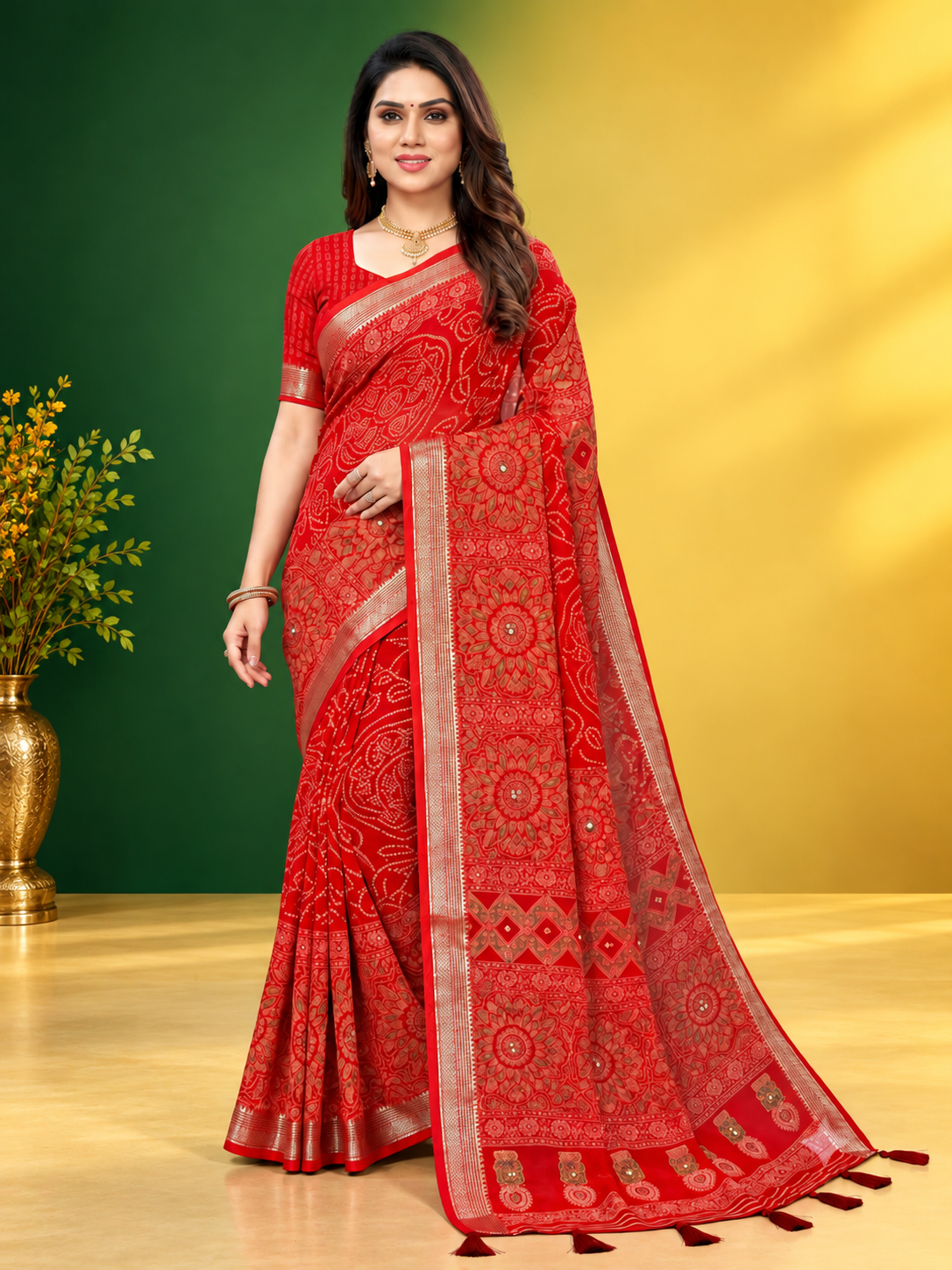 Premium Georgette Saree with Designer Print & Matching Blouse | Washable