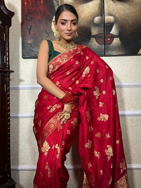 Red Zari Work Festive Saree
