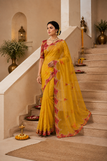 Cotton Kota Doriya Saree with Kacchi Gotapatti Work & Butta | Designer Saree
