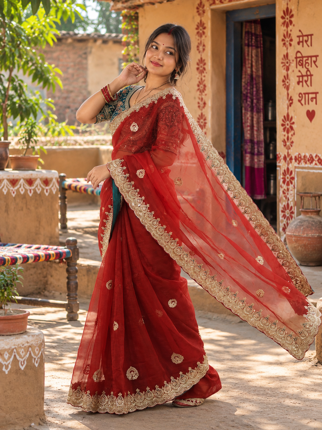 Designer Soft Space Silk Saree with Heavy Embroidered Blouse