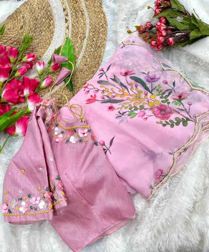 Lily Georgette Silk Saree with Khatli & Cutdana Work and Raw Silk Blouse