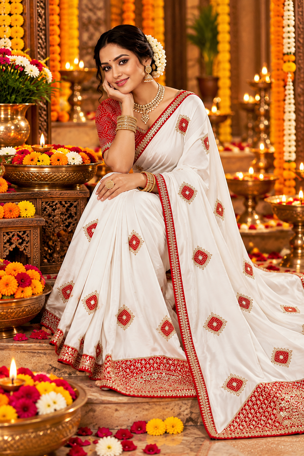 Chinon Saree with Heavy Bandhej Patch Butta & Gotapatti Work