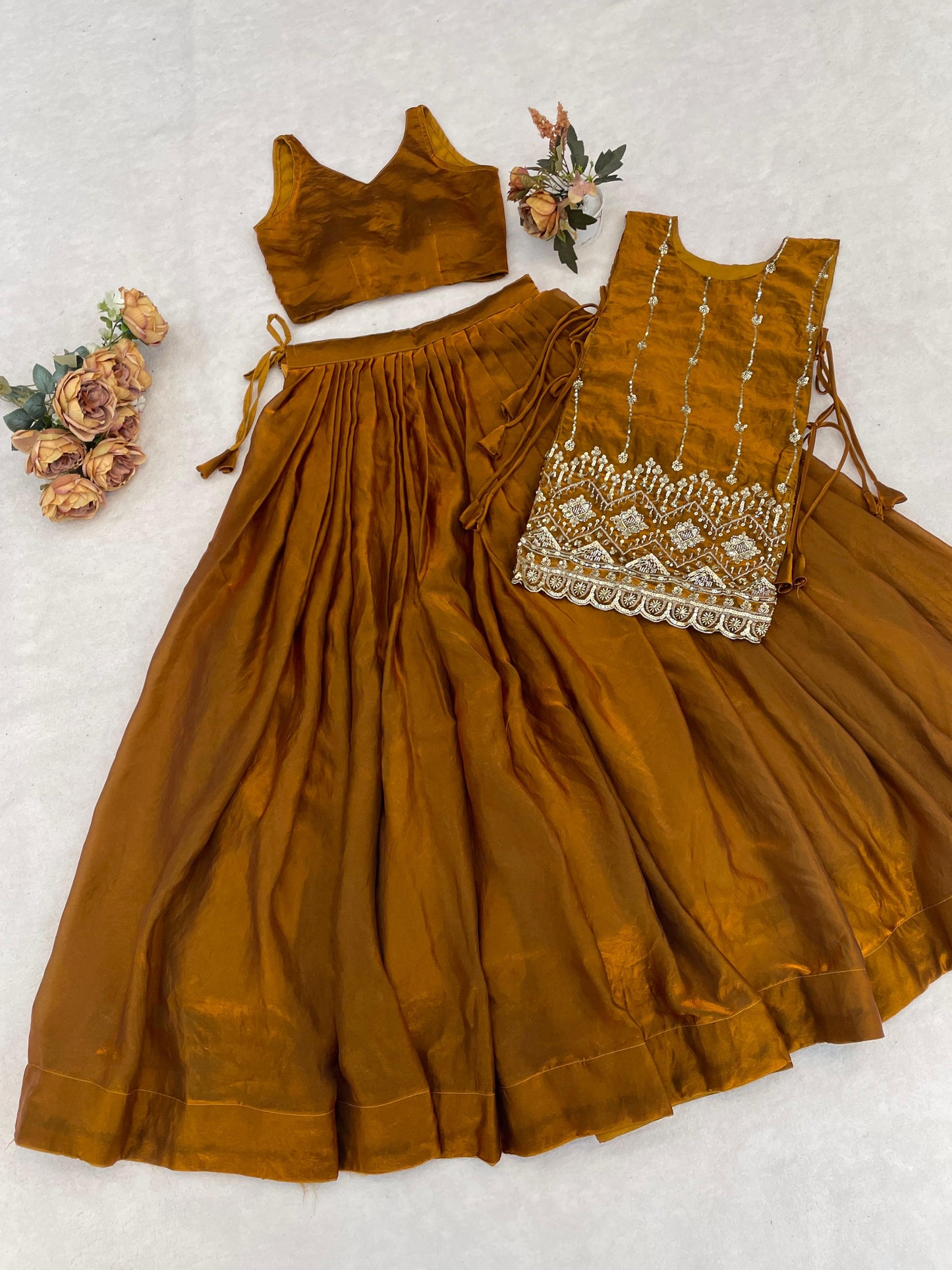 Designer Fendy Lehenga With Beads Work Koti Jacket And Stitched Blouse Set