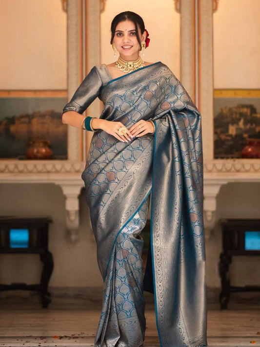 Silver Blue Zari Work Saree
