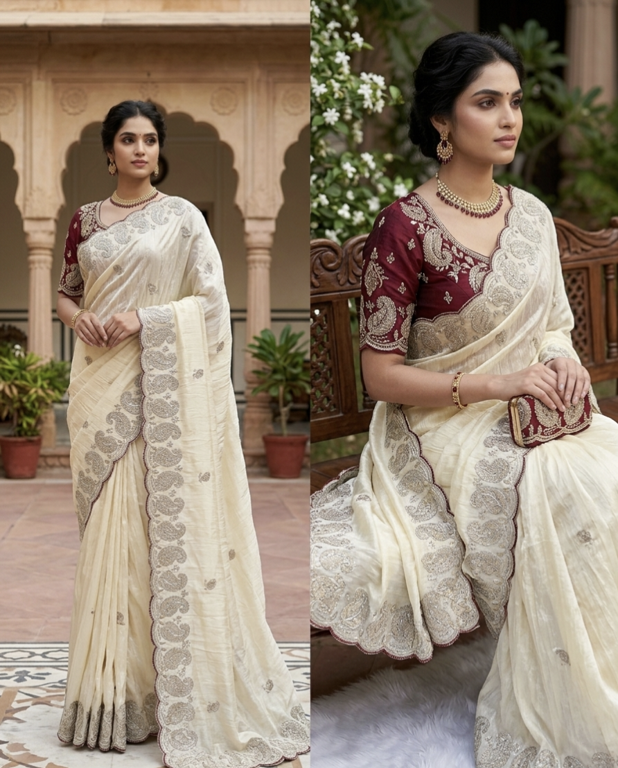 Soft Space Silk Saree With Zari & Sequins Work | Premium Designer Party Wear Saree