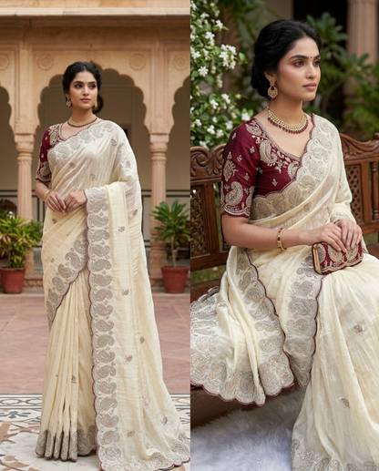 Soft Space Silk Saree With Zari & Sequins Work | Premium Designer Party Wear Saree