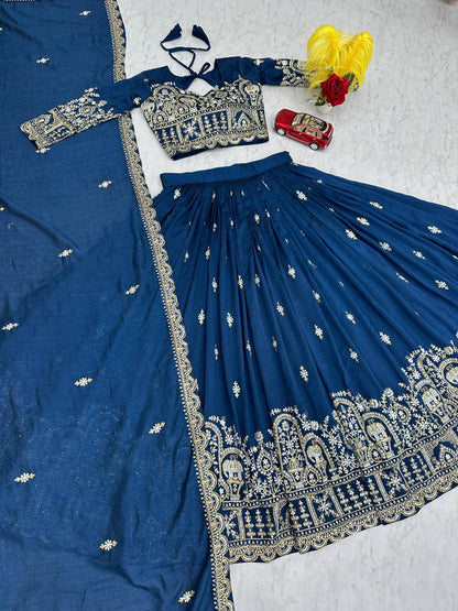 Purple Heavy Embroidery Chinon Lehenga Choli