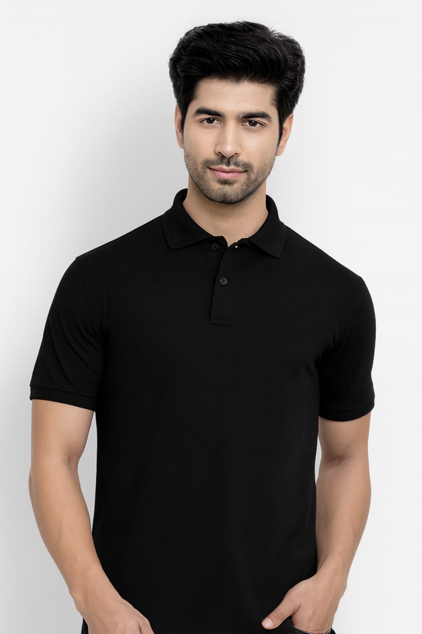 Titan Cotton Premium Black Polo Neck T-Shirt