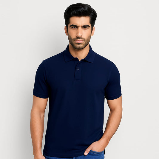 Titan Cotton Premium Navy Blue Polo Neck T-Shirt