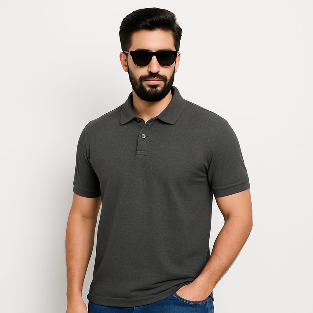 Titan Cotton Premium Charcoal Grey Polo Neck T-Shirt