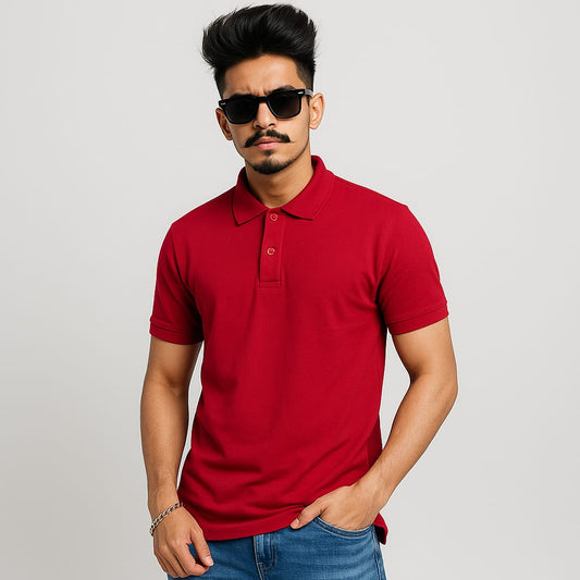 Titan Cotton Premium Red Polo Neck T-Shirt